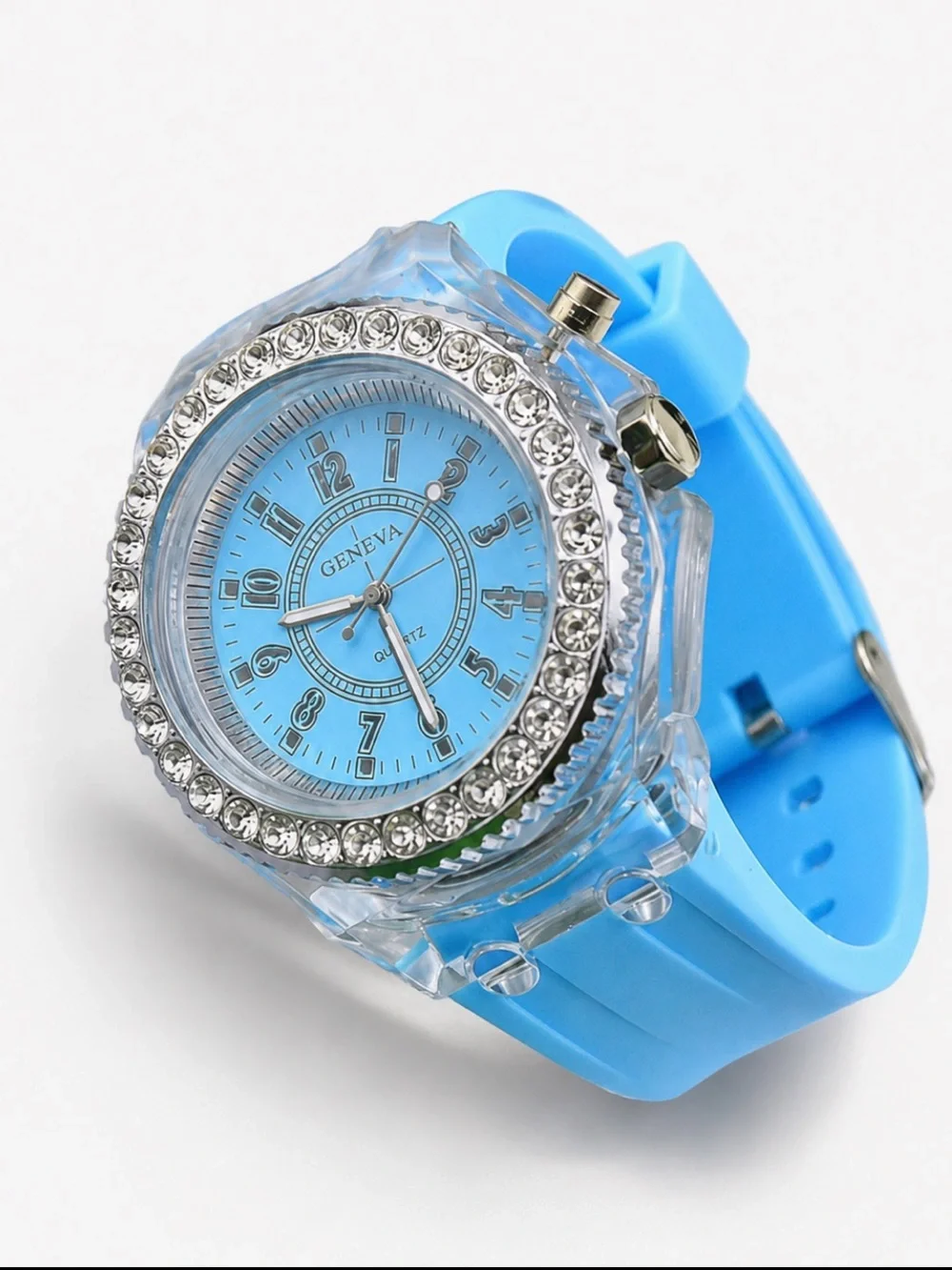 Iced Out LED Watch Blue Silicone Band Simulated Diamond Bustdown Insane Shine